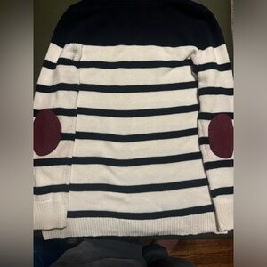 41 Hawthorn Navy and White Striped Sweater with Burgundy Patches, Size L, EUC